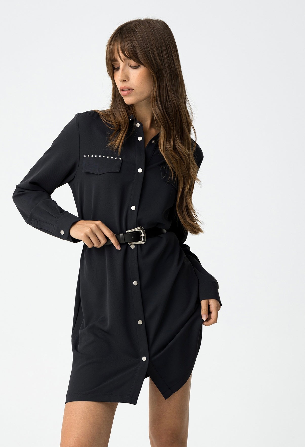 Shirt dress with belt