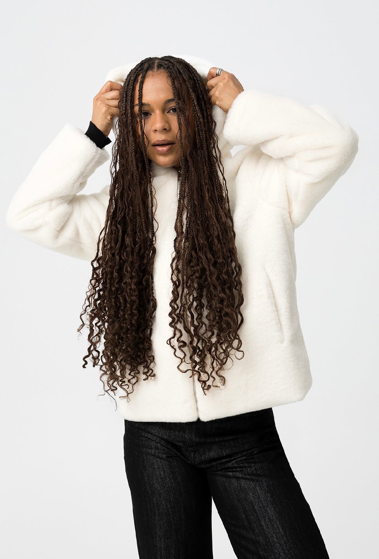 Cappotto in pelliccia panna