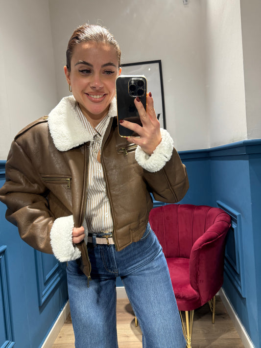 Bomber ecopelle marrone