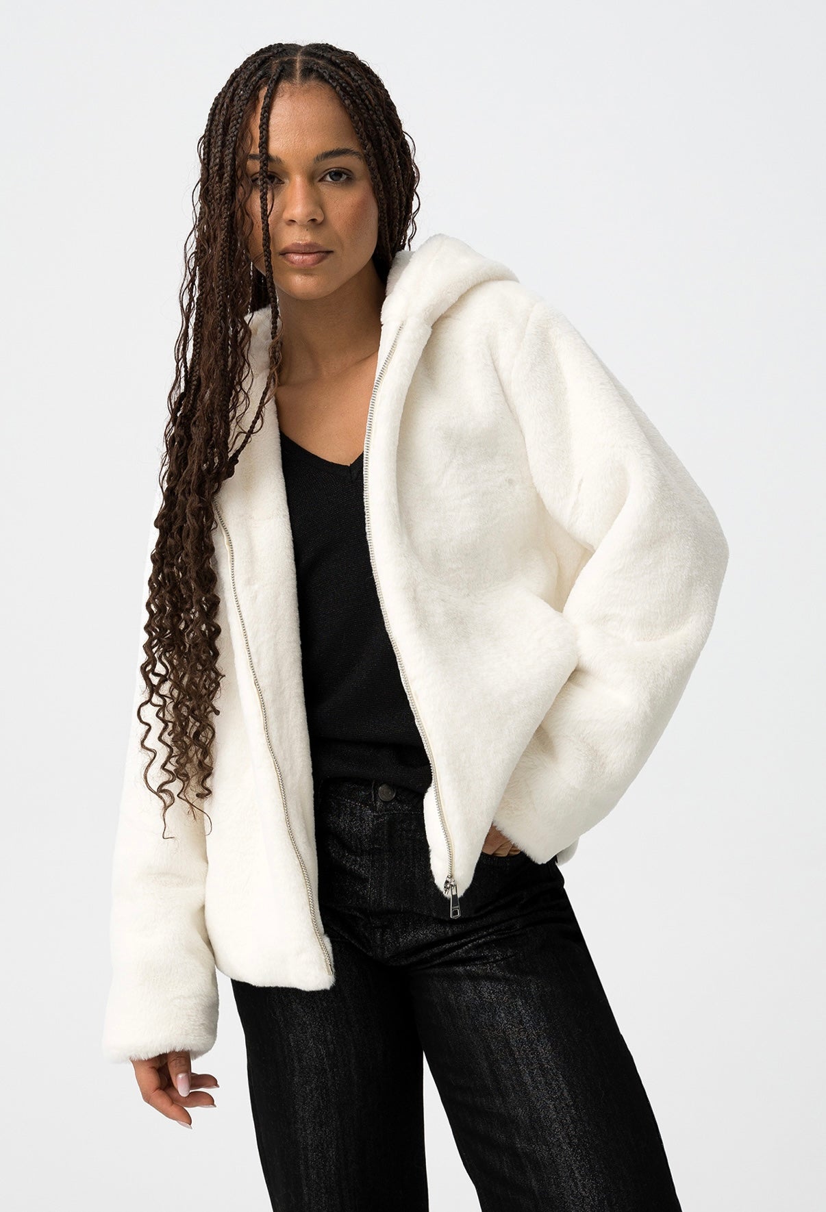 Cappotto in pelliccia panna