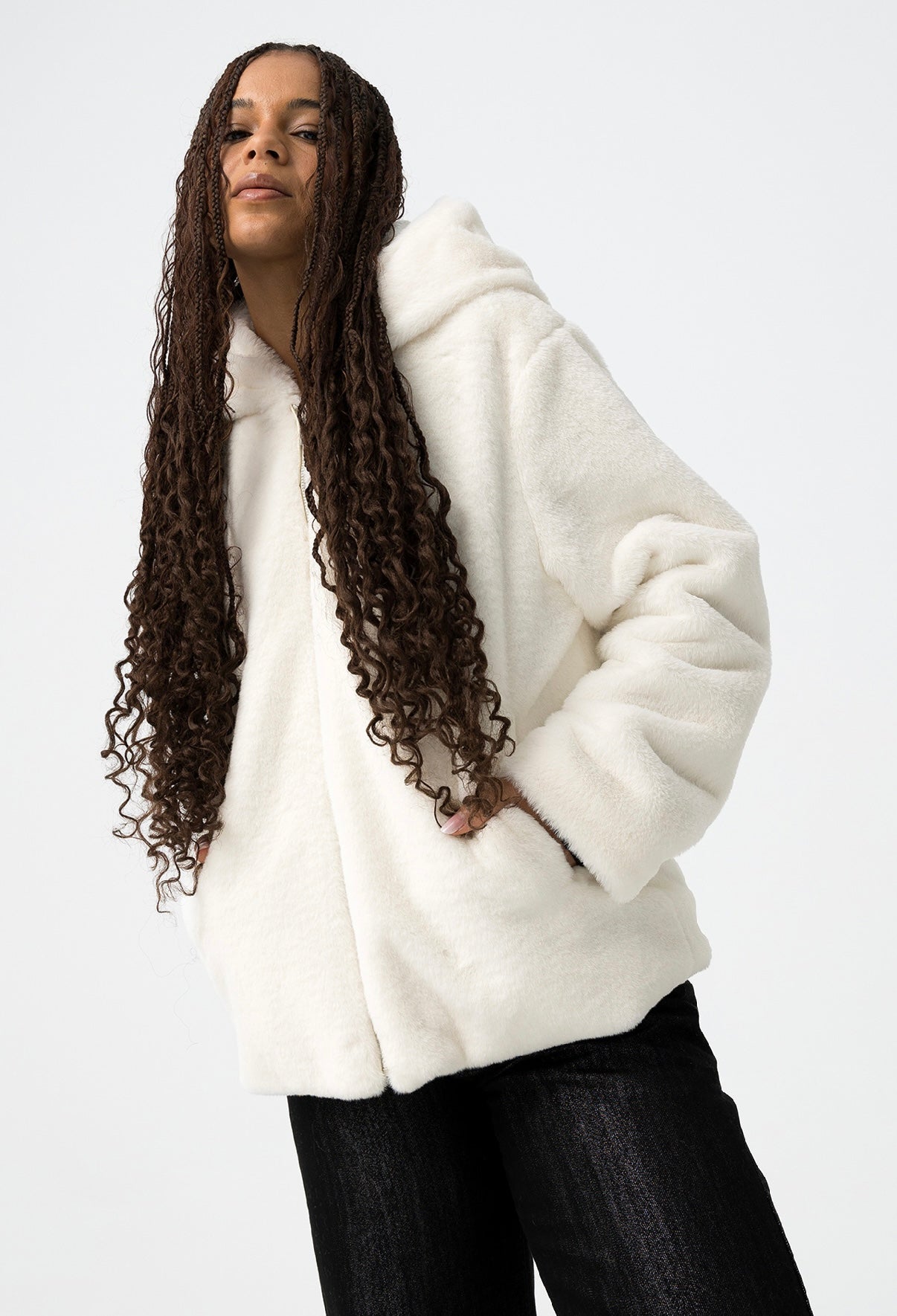 Cappotto in pelliccia panna