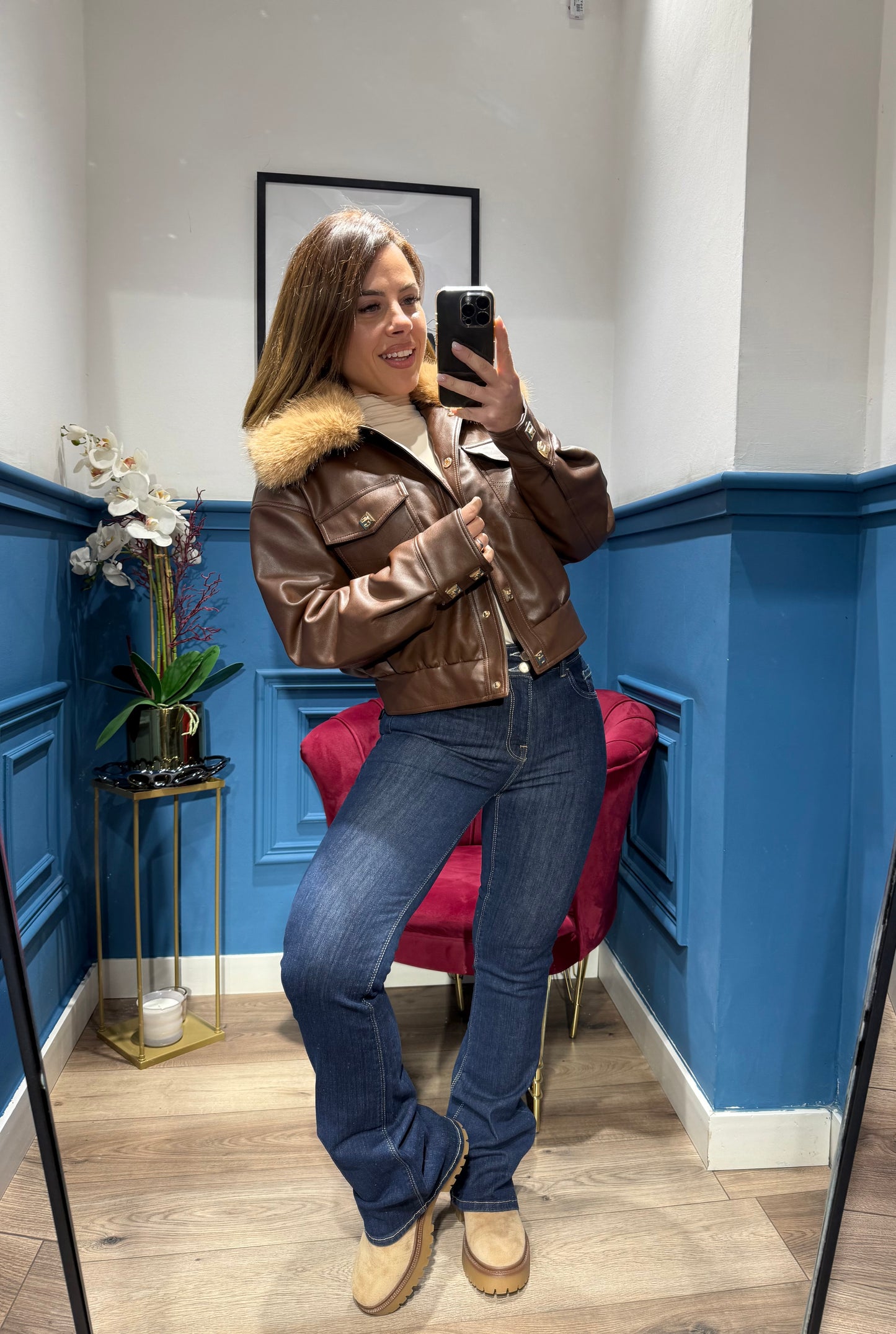 Giacca ecopelle con pellicciotto